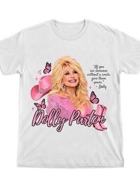 Gildan White Tee with Pink Dolly Parton Graphic